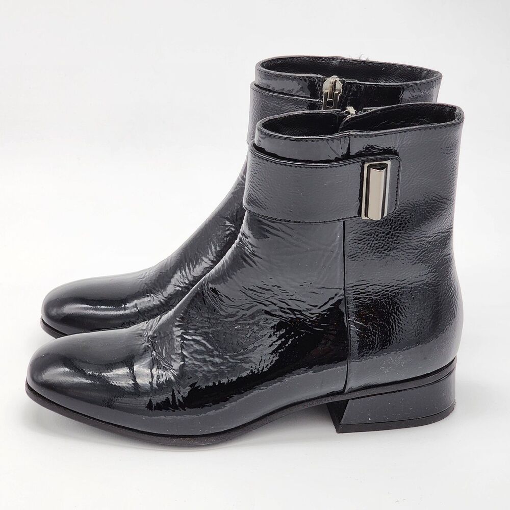 Aquatalia Lupita Sleek Patent Leather Buckle Ankle Boot Booties Black Size 6 - Picture 4 of 11